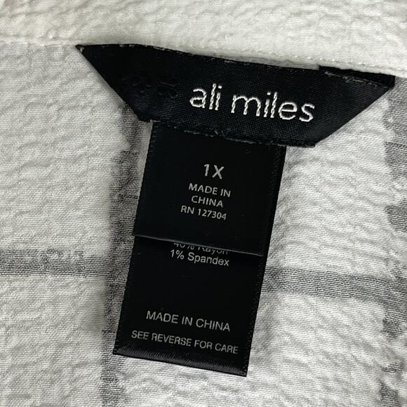 Ali Miles Tunic Top Womens 1X Windowpane Wired Collar Relaxed Artsy Lagenlook - Picture 5 of 14